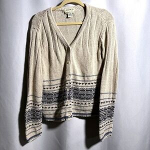 Eddie Bauer Linen Cotton Knit Sweater Cardigan Cottage Boho VTG 90s Womens L‎